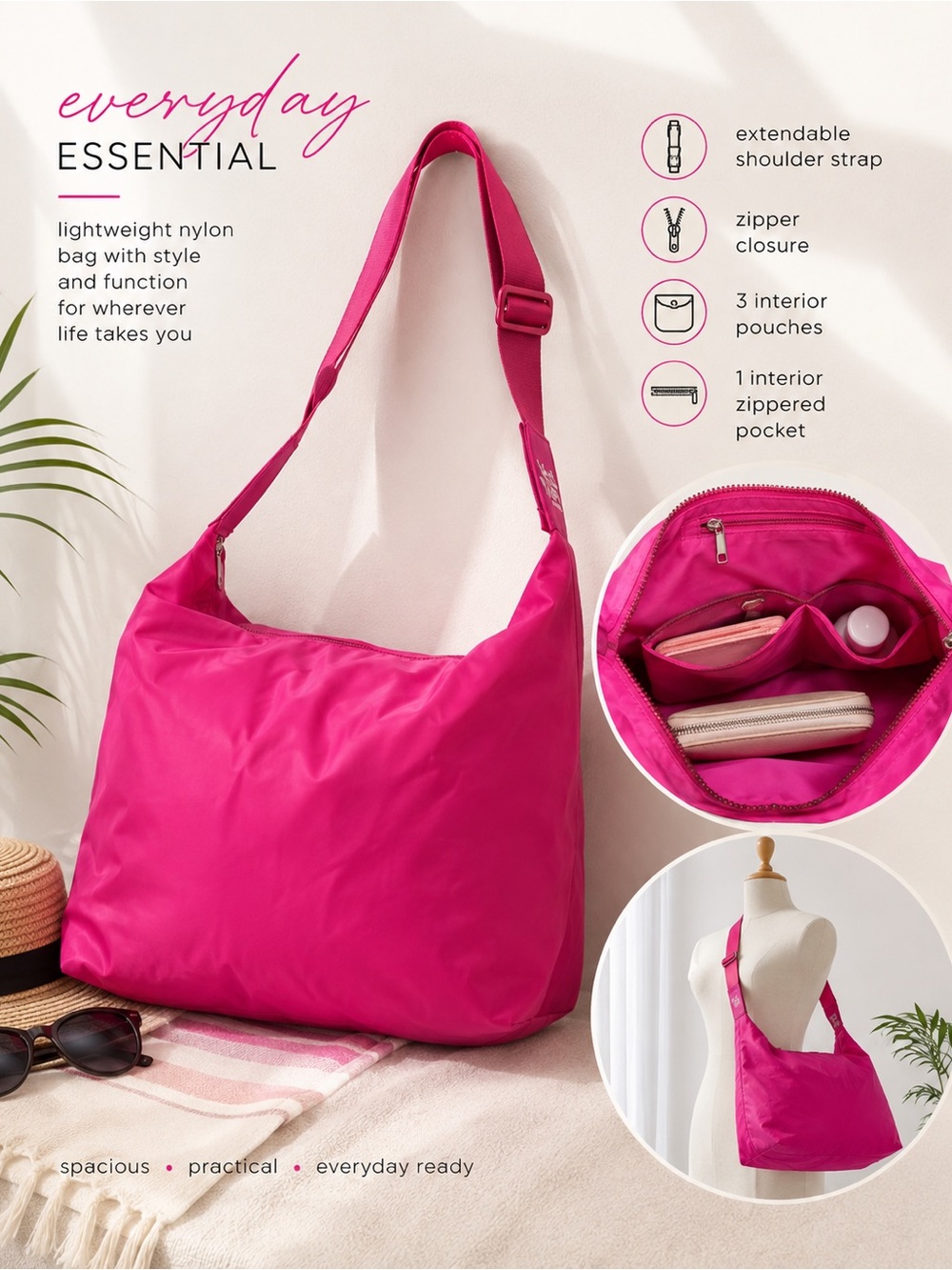 paparazzi Hot Pink Lightweight Nylon Shoulder Bag